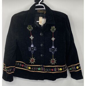 Vintage NWT Alex Kim Womens Large Black Beaded  Lined Western Button Up Jacket‎